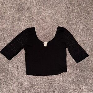 Bozzolo‎ Black Cropped Half-Sleeved Top